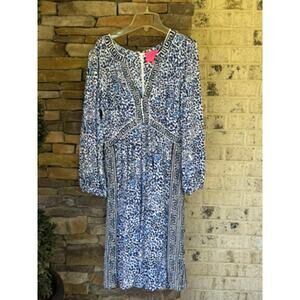 Lilly Pulitzer Amrita Dress Blue Animal Print Greek Key Trim Size 10 Style 13750